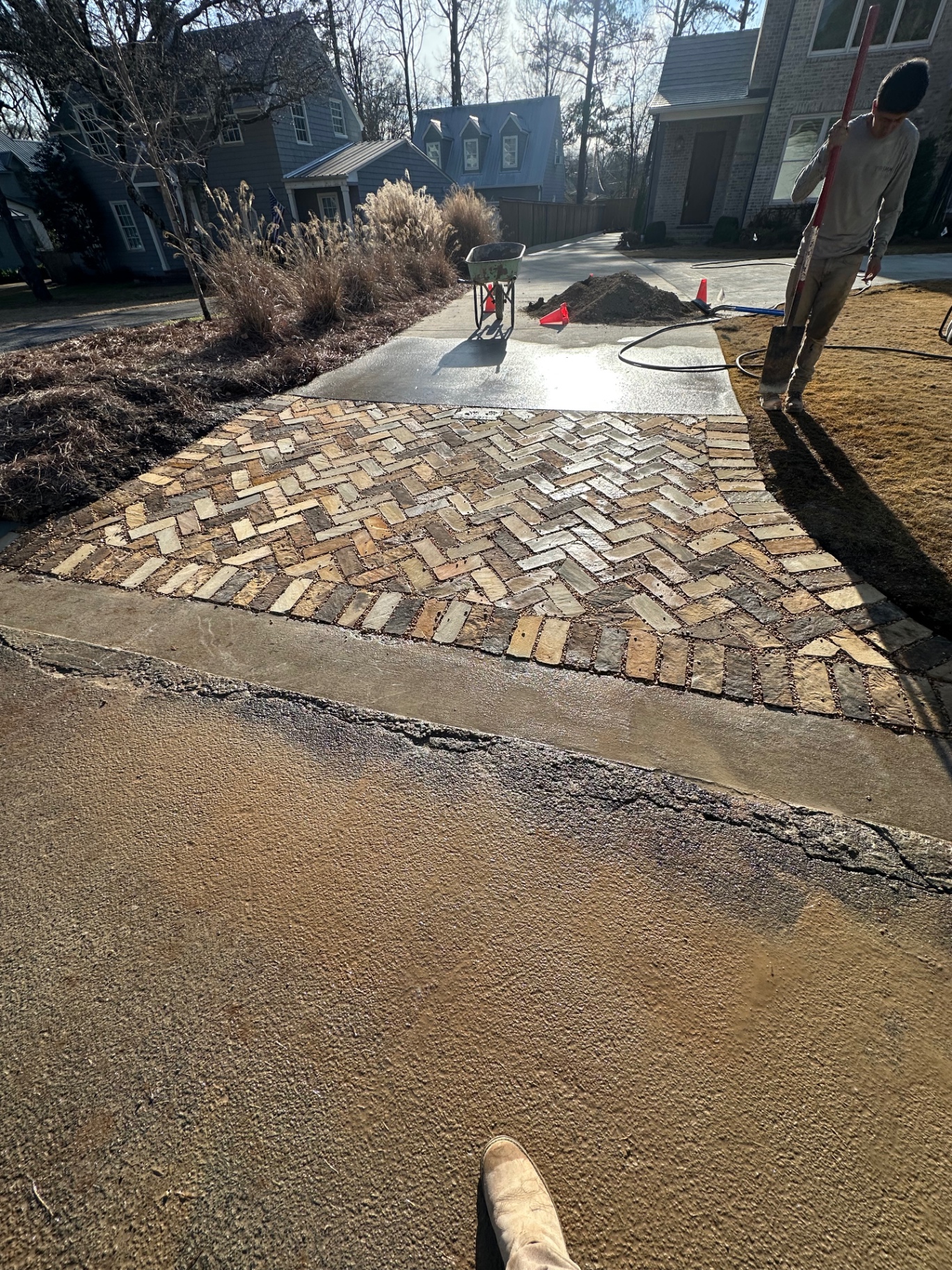 Herringbone Stone Driveway Apron