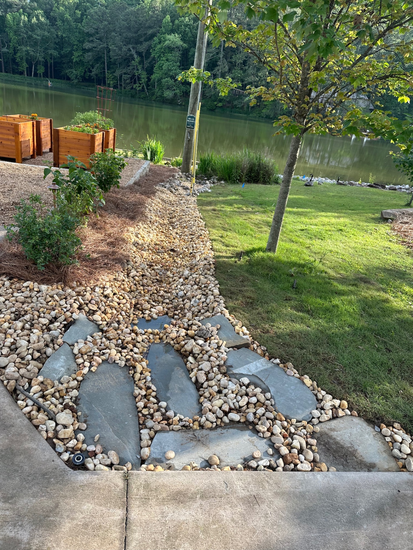 Lakeside Drainage & River Rock Swale