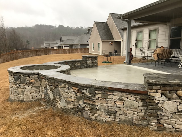 Stone Fire Pit & Patio Wall