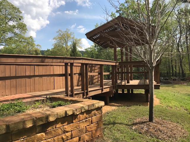 Cedar Pavilion & Brick Retaining Wall